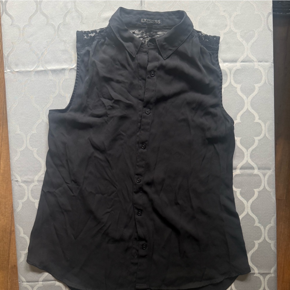 Black Sleeveless Portofino Blouse with Lace Back